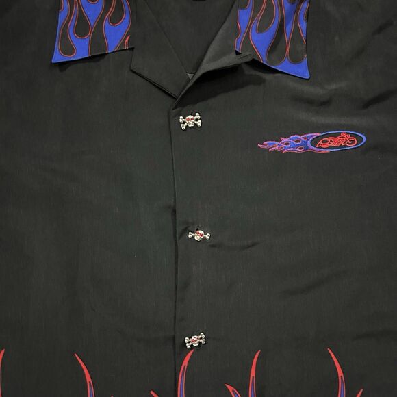 Vintage Easyriders Shirt Mens XXL Black Blue Flames Button Up Y2K Street Grunge - Picture 9 of 12